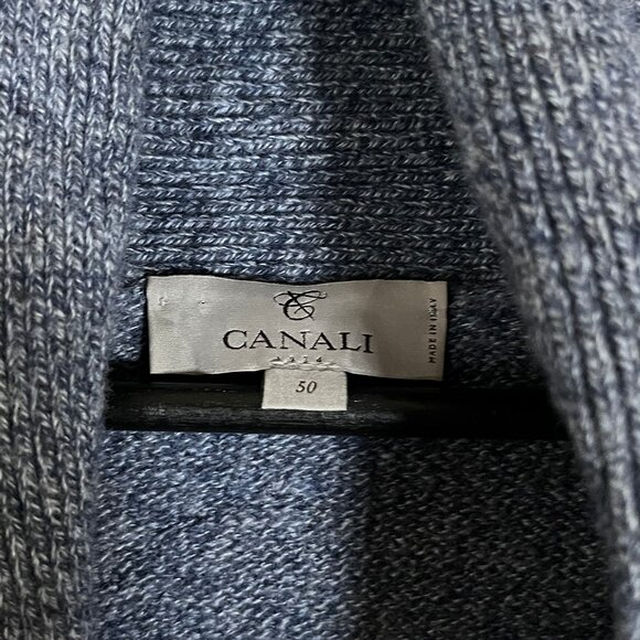 Canali Wool Shawl Collar Cable Knit Cardigan Sweater - Men's Size 50 - Blue - Picture 5 of 14